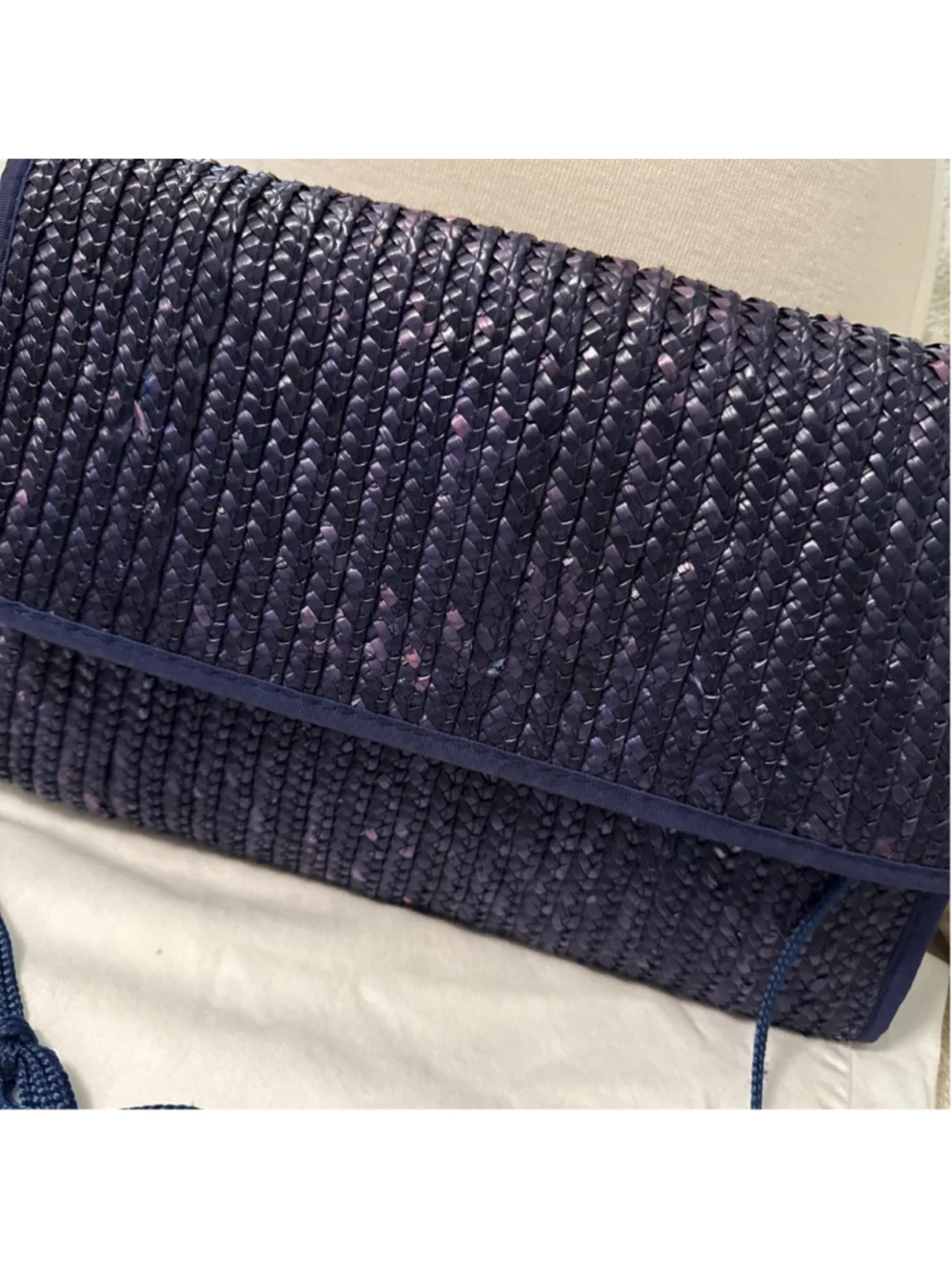 Waves Tandem Bags Of California Navy Straw Raffia Envelope Clutch Bag